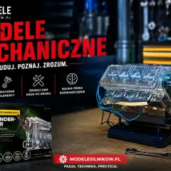 Przezroczysty model 4-cylindrowego silnika, który można zbudować samodzielnie. Idealny do nauki i poznawania mechaniki.