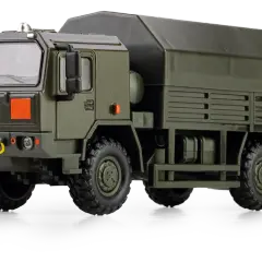 Model ciężarówki Jelcz 442.32 4x4 w kolorze zielonym, widok z przodu i z boku.