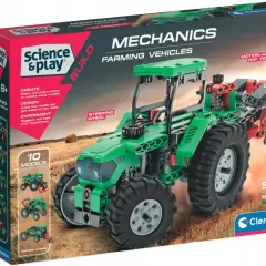 Zestaw Clementoni "Mechanics Farming Vehicles" to fantastyczne **zabawki mechaniczne dla dzieci**, które pozwalają zbudować traktor z ruchomym podajnikiem siana.