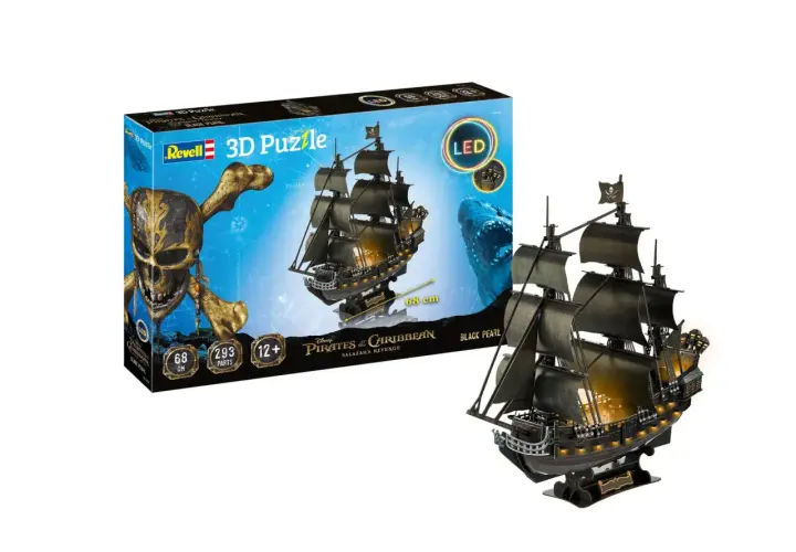 Zbuduj swój własny statek piracki "Black Pearl" z puzzli 3D! Zestaw zawiera 293 elementy i świecące diody LED.