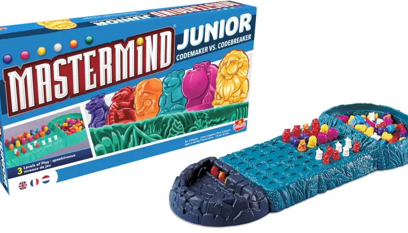 Mastermind Junior: gra zasady dla młodych strategów. Kolorowe zwierzątka i pionki czekają na odkrycie sekretnego kodu.