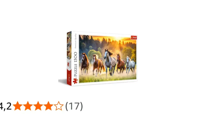 Piękne puzzle z koniem w roli głównej. Stado galopujących koni na tle zachodzącego słońca.