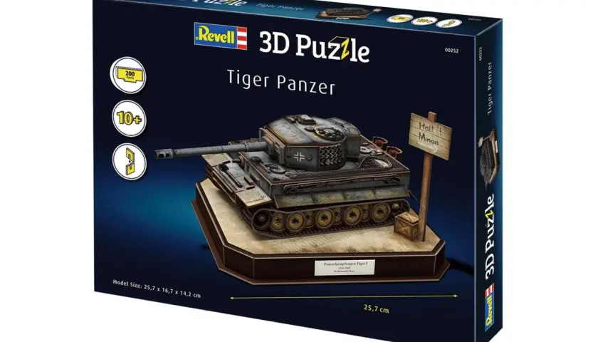 Zbuduj własny **puzzle czołg** Tiger Panzer z zestawu Revell 3D Puzzle. Model ma 200 części i jest przeznaczony dla osób powyżej 10 lat.