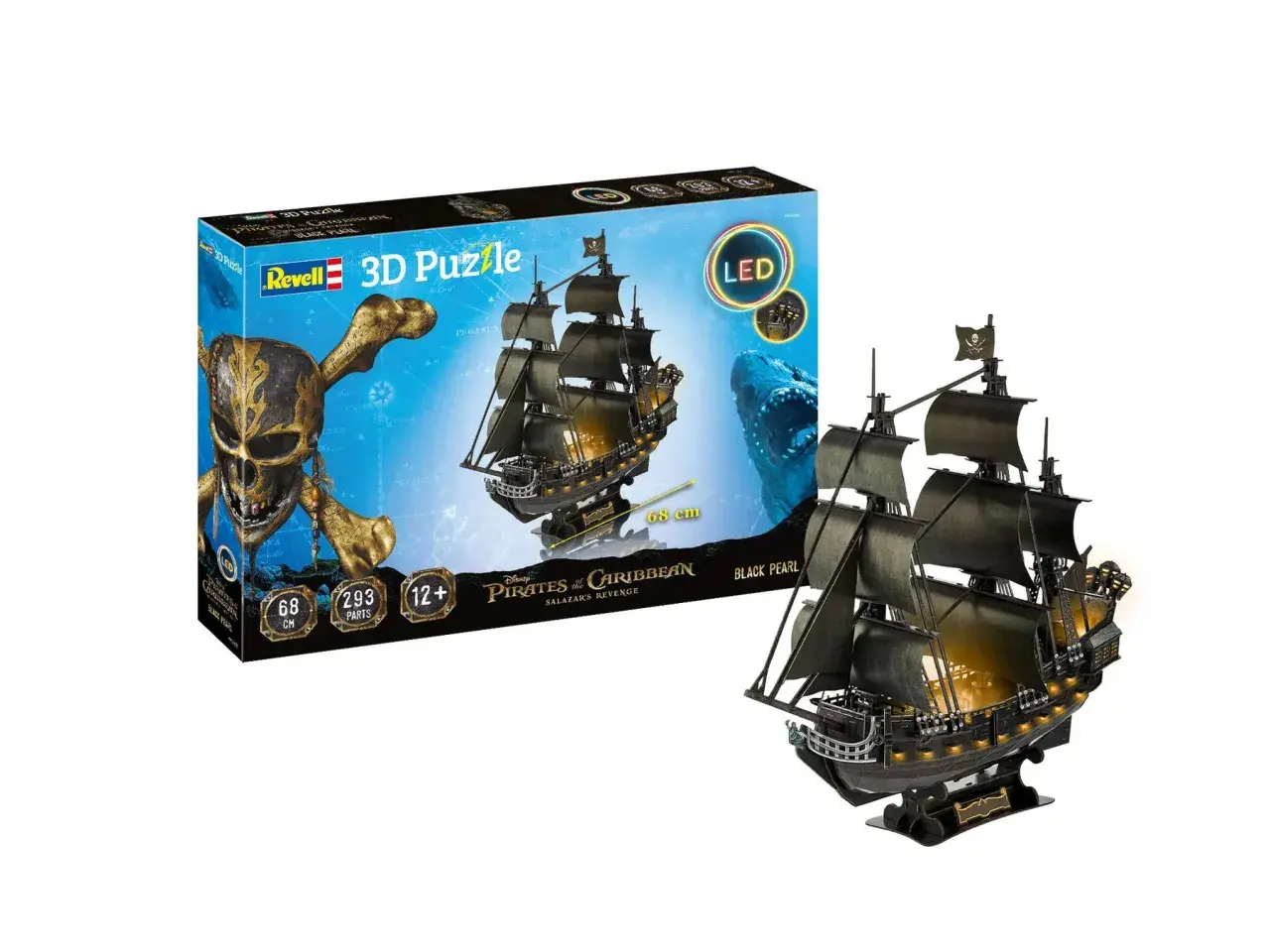 Zbuduj swój własny statek piracki "Black Pearl" z puzzli 3D! Zestaw zawiera 293 elementy i świecące diody LED.