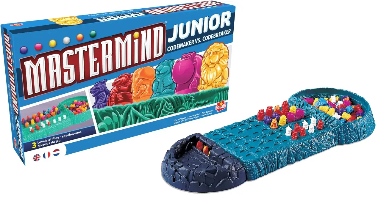 Mastermind Junior: gra zasady dla młodych strategów. Kolorowe zwierzątka i pionki czekają na odkrycie sekretnego kodu.
