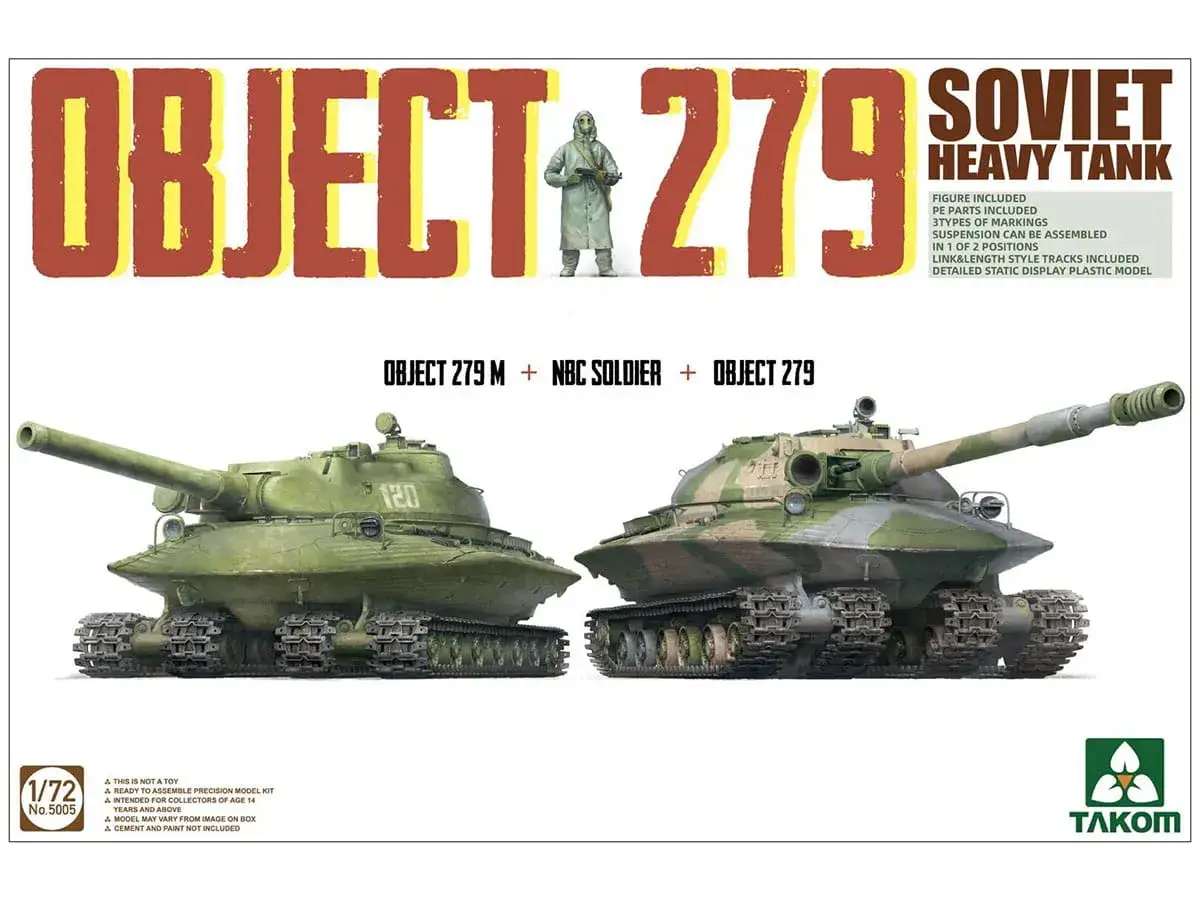 Dwa modele radzieckiego czołgu Object 279 w skali 1:72, jeden w malowaniu pustynnym, drugi w kamuflażu.