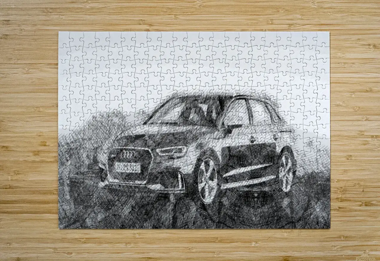 Szkic samochodu Audi na puzzlach. Złożenie tego puzzle audi to wyzwanie dla każdego fana motoryzacji.